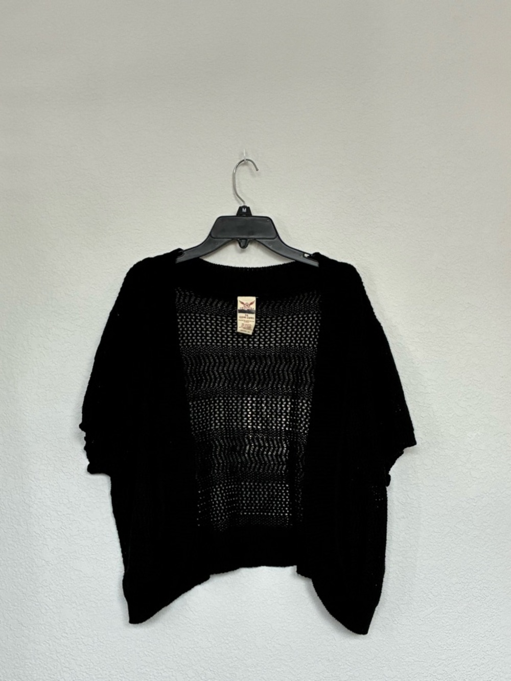 Black Open-Knit Short Sleeve Sweater Cardigan - Women